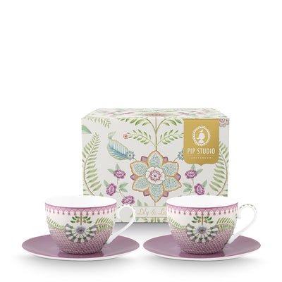 Pip Studio Cappuccino-Tassen mit Unterteller Lily & Lotus lila 2er-Set