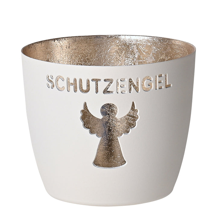 Windlicht Madras Schutzengel Weiß-Goldfarben Mittel
