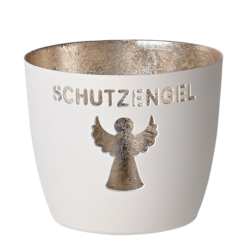 Windlicht Madras Schutzengel Weiß-Goldfarben Mittel