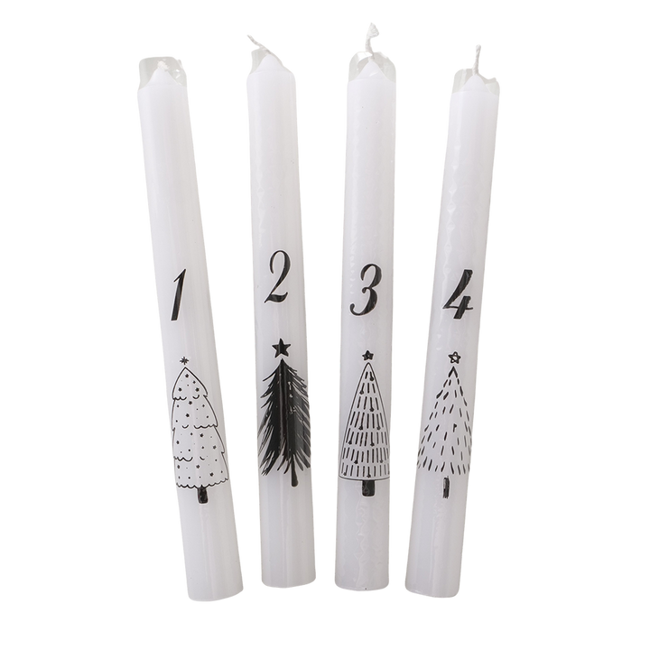Stabkerzen Advent 4er-Set weiß