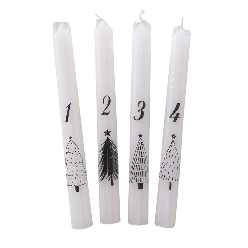Stabkerzen Advent 4er-Set weiß