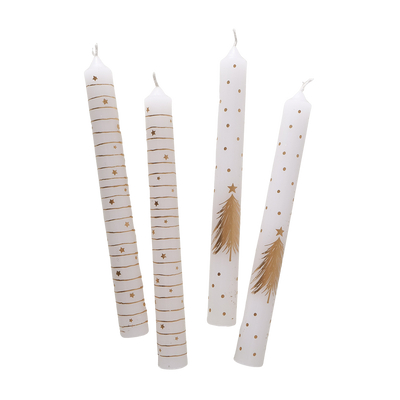 Stabkerzen Weihnachten goldfarbenes Dekor 4er-Set