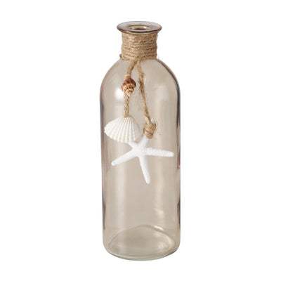 Vase mit Muscheln + Seestern  beige