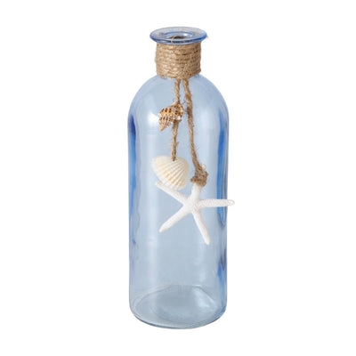 Vase mit Muscheln + Seestern  blau
