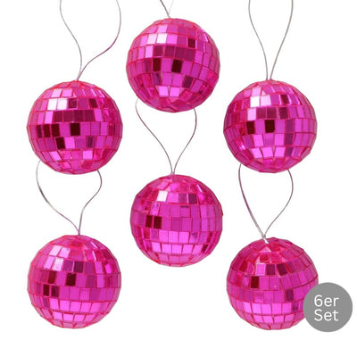 Weihnachtskugel Disco 6er-Set pink