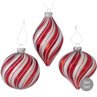 Weihnachtskugel Tilda 3er-Set rot gestreift