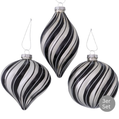Weihnachtskugel Tilda 3er-Set schwarz gestreift