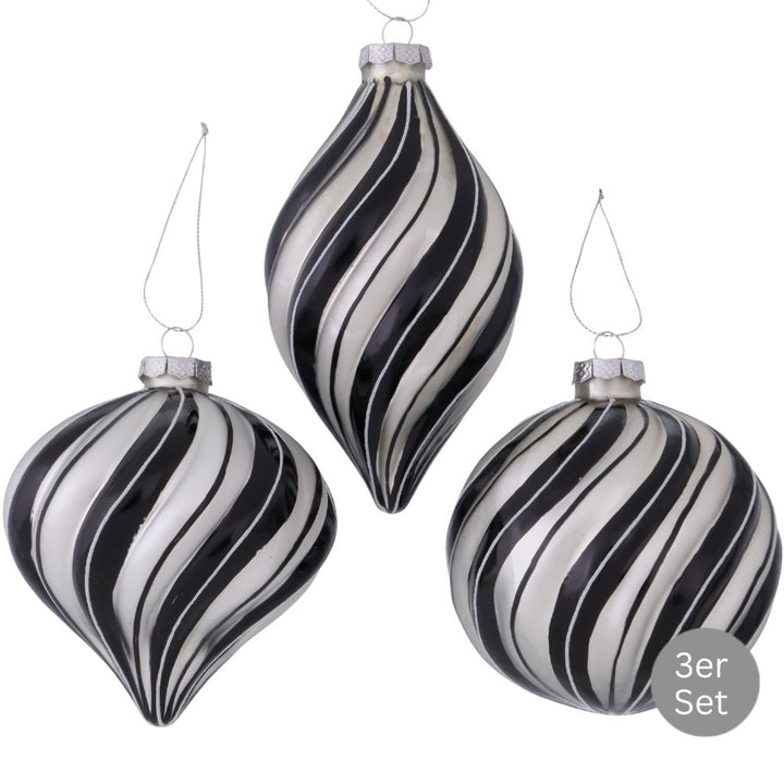 Weihnachtskugel Tilda 3er-Set schwarz gestreift