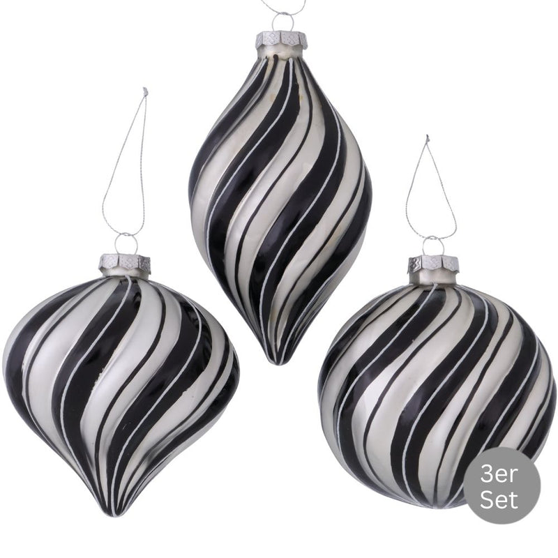 Weihnachtskugel Tilda 3er-Set schwarz gestreift