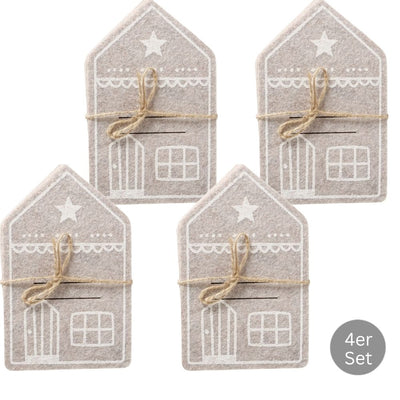 Bestecktasche Weihnachtshaus 4er-Set beige