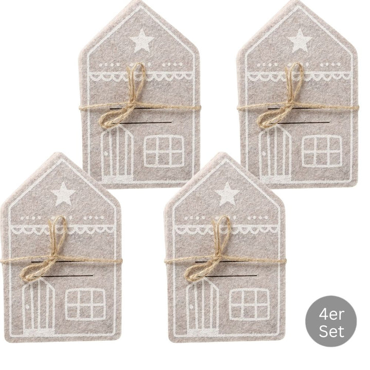 Bestecktasche Weihnachtshaus 4er-Set beige