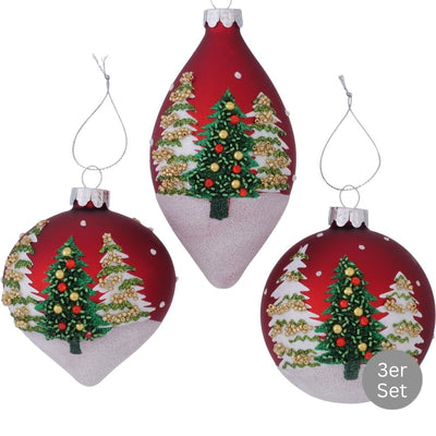 Dekohänger Weihnachtswald 3er-Set rot