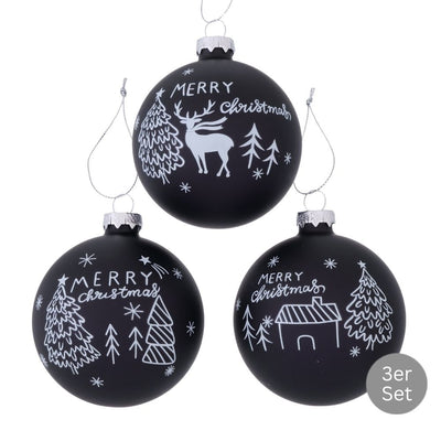 Weihnachtskugel Merry Christmas 3er-Set schwarz