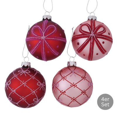 Weihnachtskugel Alva 4er-Set rosa-rot
