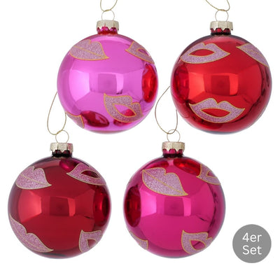 Weihnachtskugel Kuss 4er-Set pink-rot
