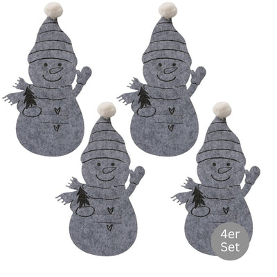 Bestecktasche Schneemann 4er-Set grau