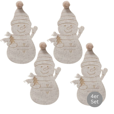 Bestecktasche Schneemann 4er-Set beige