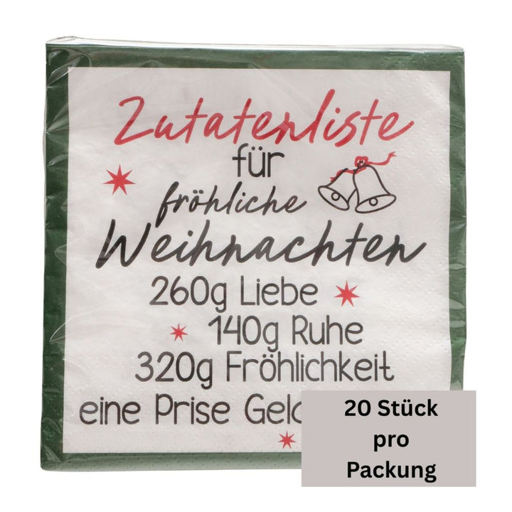 Papierservietten Zutatenliste grün