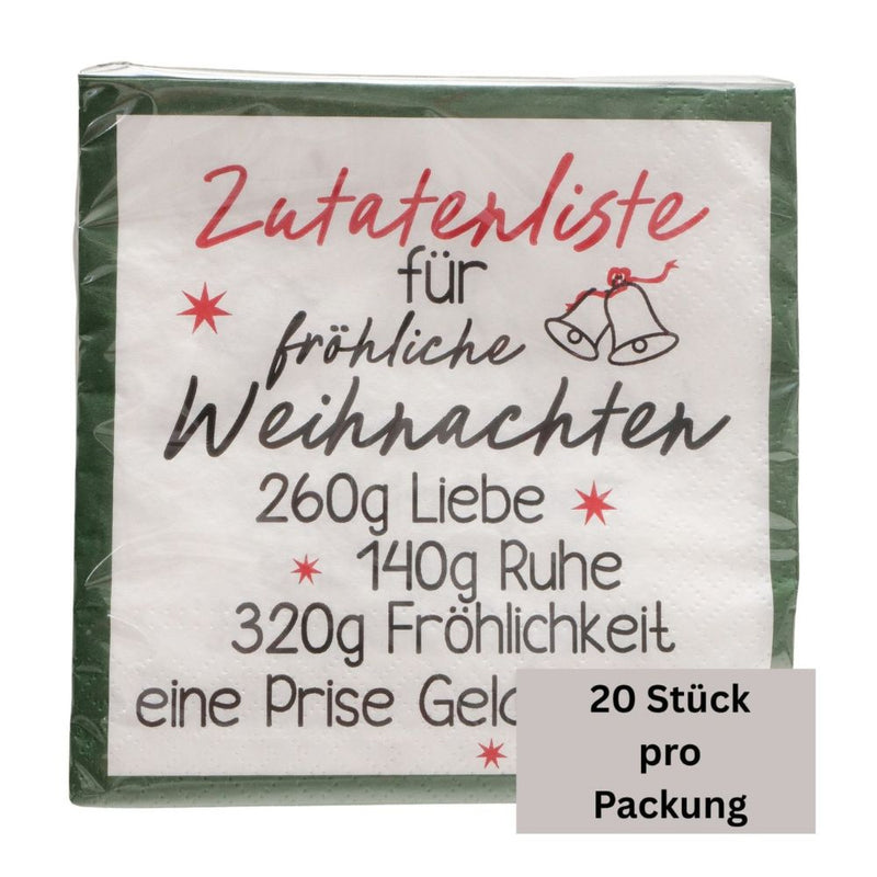 Papierservietten Zutatenliste grün