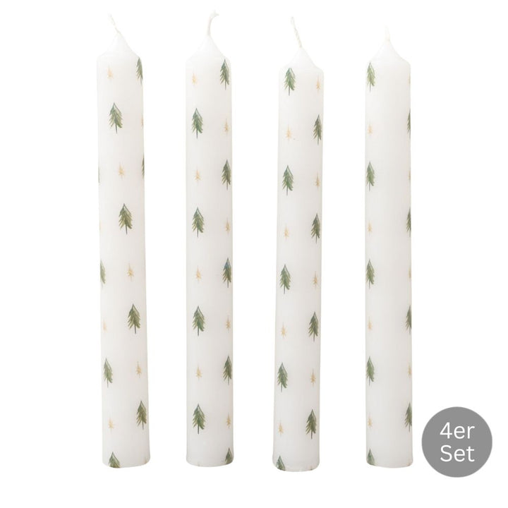 Stabkerze Tannenbaum & Sterne 4er-Set weiß