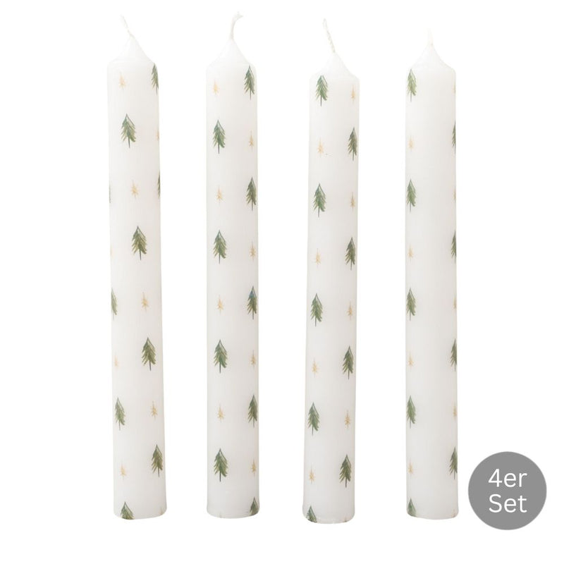 Stabkerze Tannenbaum & Sterne 4er-Set weiß