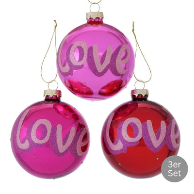 Weihnachtskugel Love 3er-Set pink-rot