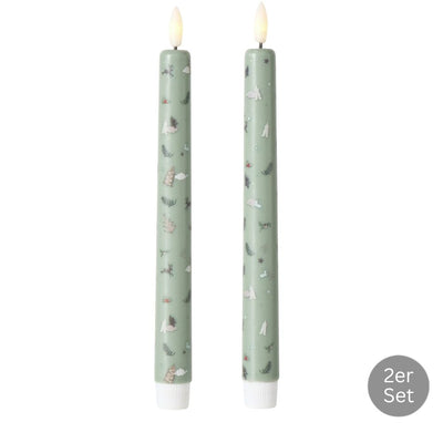 LED Stabkerze Ornamente 2er-Set salbeigrün