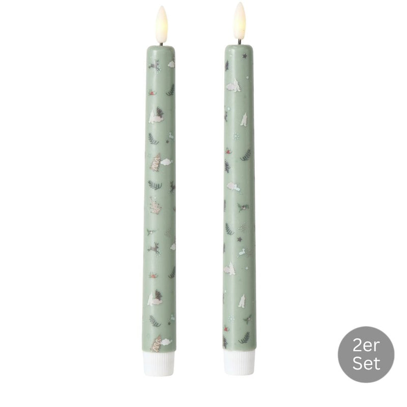 LED Stabkerze Ornamente 2er-Set salbeigrün