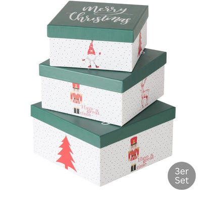 Geschenkbox Merry Christmas 3er-Set grün-weiß