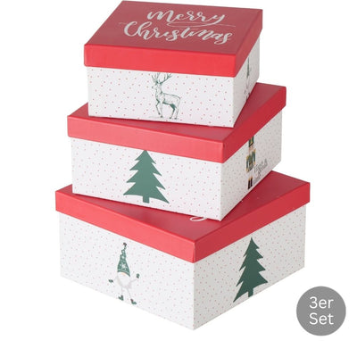 Geschenkbox Merry Christmas 3er-Set rot-weiß