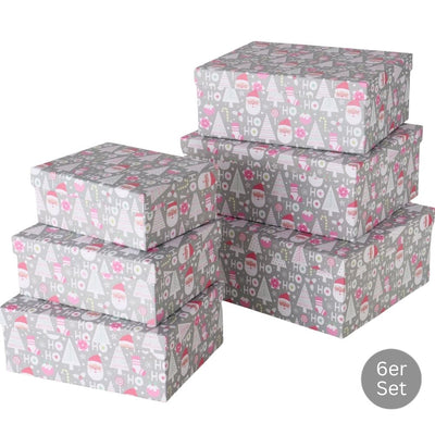 Geschenkbox Ornamente 6er-Set grau