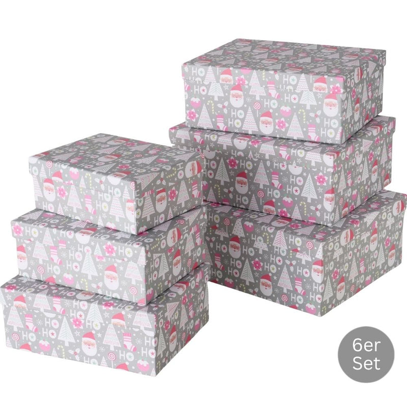 Geschenkbox Ornamente 6er-Set grau
