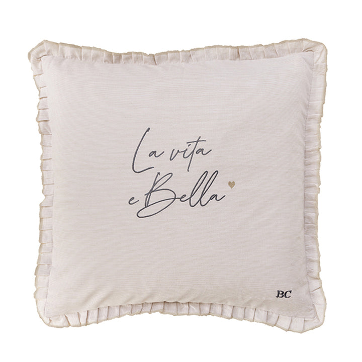 Bastion Collections Kissen La vita e Bella 50 x 50 cm Naturfarben