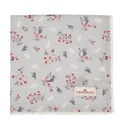 Greengate Stoffserviette Emberly mit Spitze hellgrau