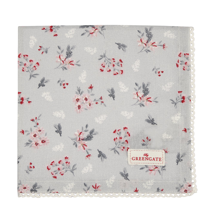 Greengate Stoffserviette Emberly mit Spitze hellgrau