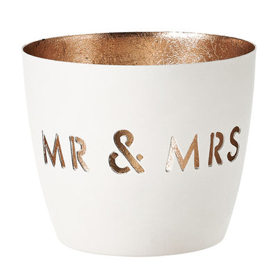 Windlicht Madras Mr & Mrs weiß-goldfarben mittel