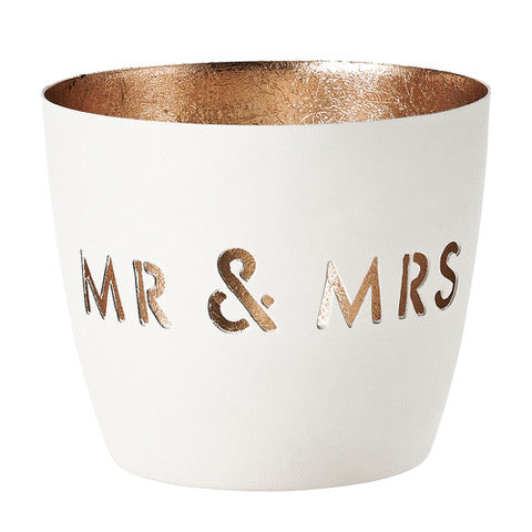 Windlicht Madras Mr & Mrs weiß-goldfarben mittel