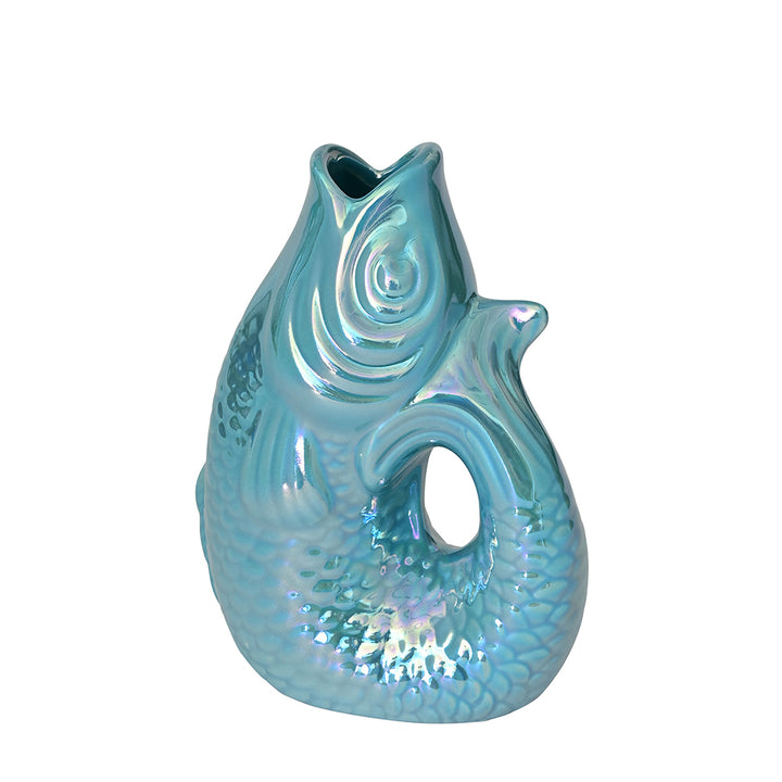 Vase Monsieur Claude Meerblau schimmernd Klein