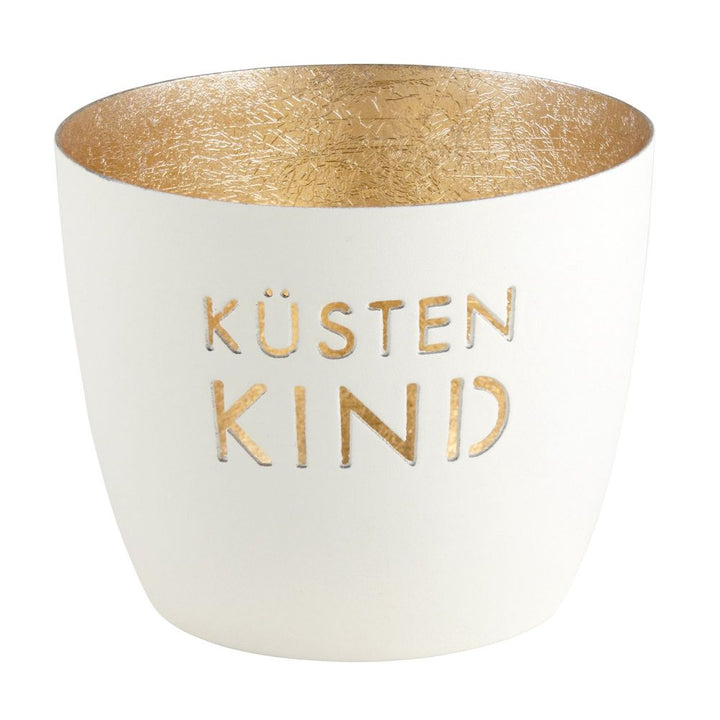 Windlicht Madras Küstenkind Weiß-Goldfarben Mittel