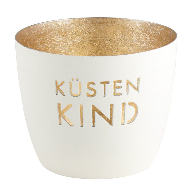 Windlicht Madras Küstenkind Weiß-Goldfarben Mittel