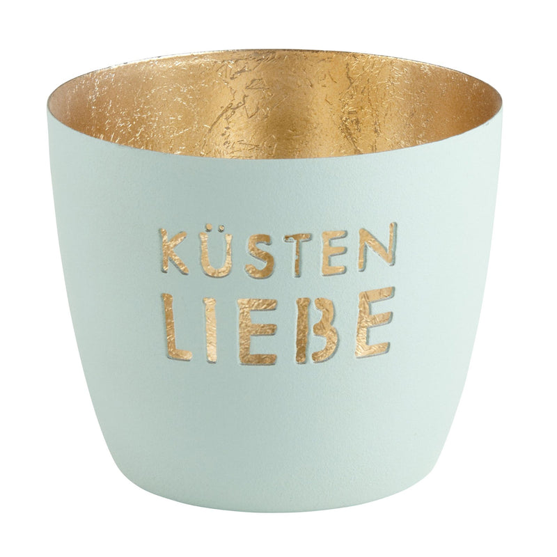 Windlicht Madras Küstenliebe Eisblau-Goldfarben Mittel