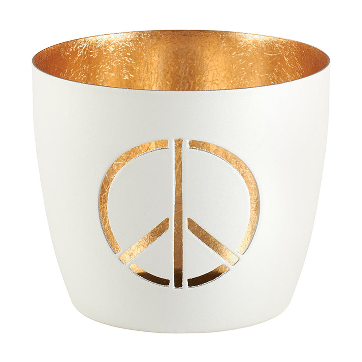 Windlicht Peace weiß-goldfarben mittel