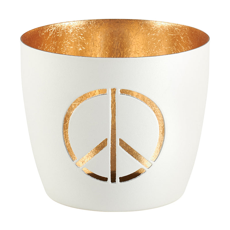 Windlicht Peace weiß-goldfarben mittel