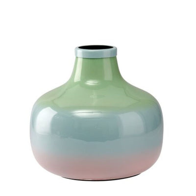Vase Metall bauchig grün-blau-rosa 22 cm