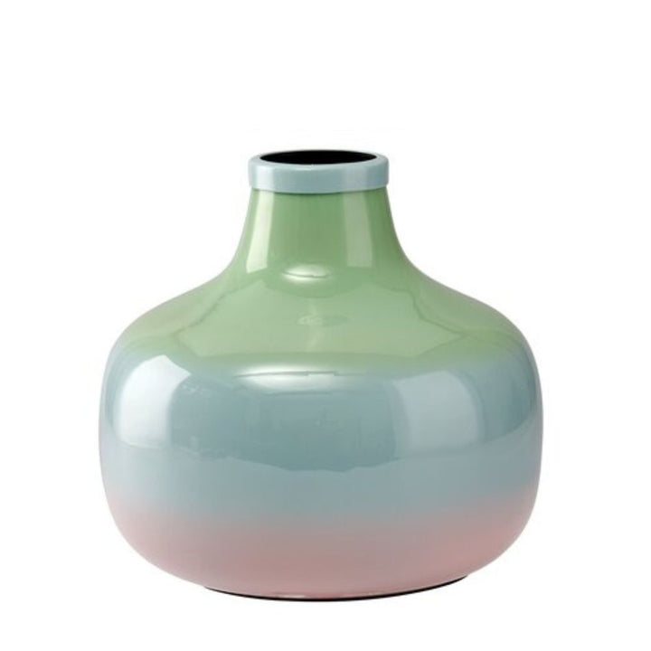 Vase Metall bauchig grün-blau-rosa 22 cm