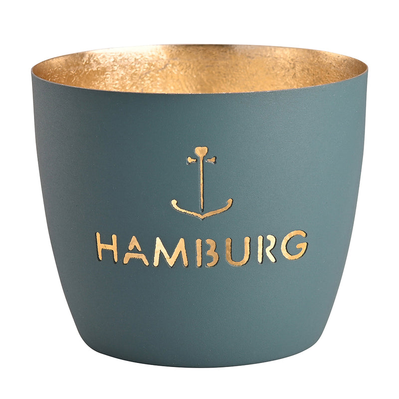 Windlicht Madras Hamburg Anker windsorblau-goldfarben