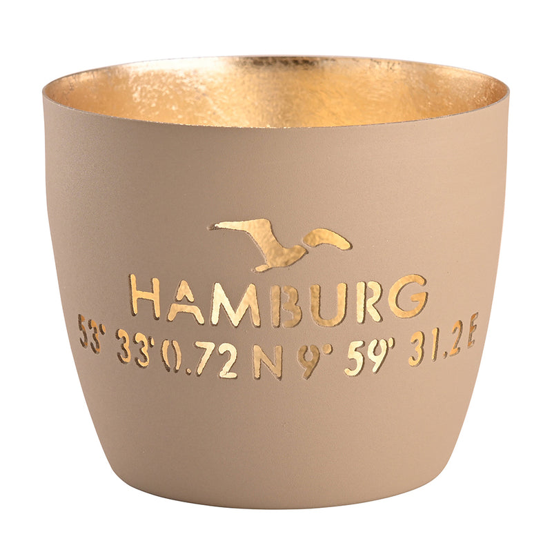 Windlicht Madras Hamburg Koordinaten beige-goldfarben mittel