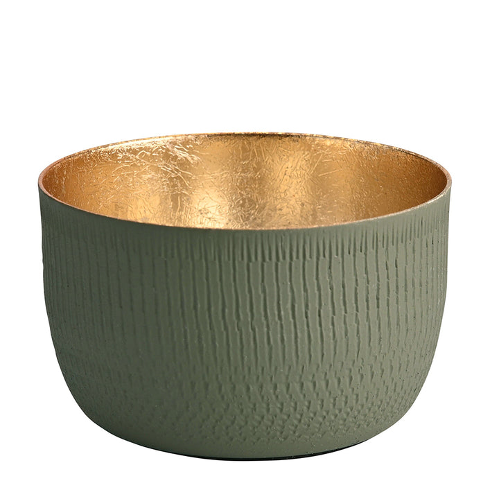 Windlicht Madras strukturiert olive-goldfarben klein