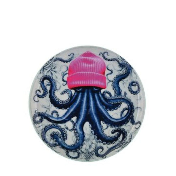 Dekotablett Oktopus mit Beanie dunkelblau 13 cm