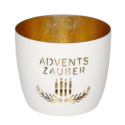 Windlicht Madras Adventszauber weiß-goldfarben
